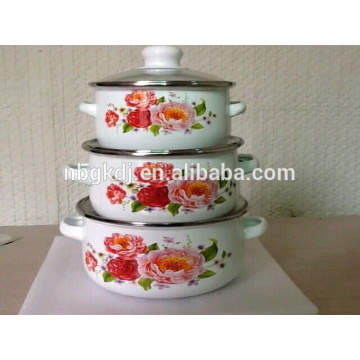 3pcs enamel casserole sets with glass lid